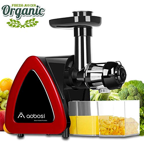 Licuadora Prensado en Frio,Aobosi Licuadora Frutas Verduras，Extractor de zumos con Función inversa,Motor Silencioso, fácil de limpiar con un cepillo extra