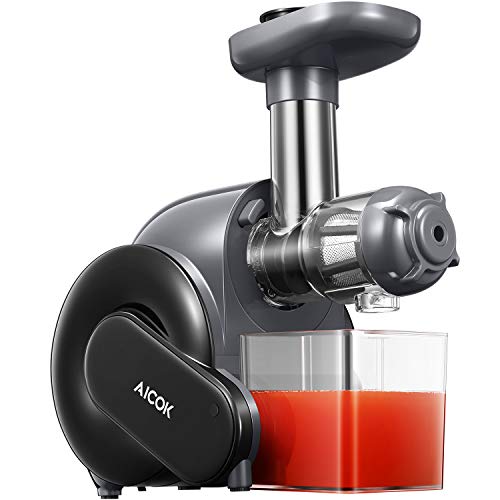 Licuadora Prensado en Frio, Aicok Licuadoras Para Verduras y Frutas con Función inversa, con Motor Silencioso, Limpieza Fácil con Cepillo, Alto en Nutrientes para Zumo de Frutas y Verduras