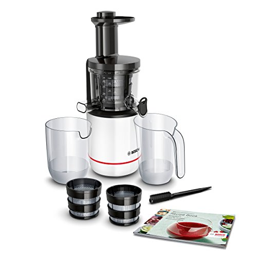 Bosch Slow Juicer MESM500W VitaExtract - Extractor de jugos, 150 W, 2 filtros, 50 RPM, con tecnología de prensado lento, con función antigoteo y funcionamiento silencioso, color blanco