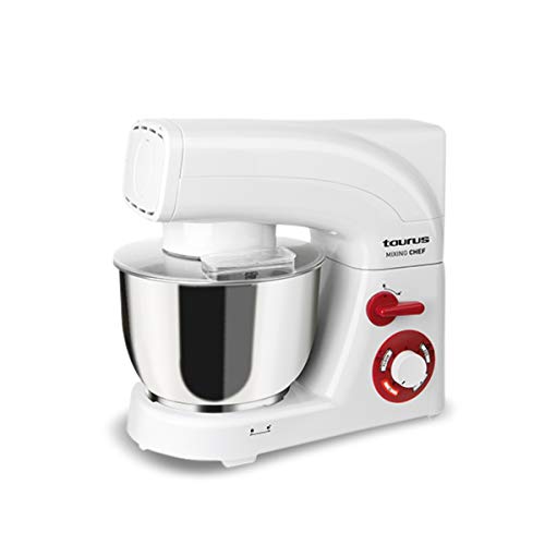 Taurus 913.516 Amasadora 1200 W, Acero Inoxidable, 6 Velocidades, Color blanco