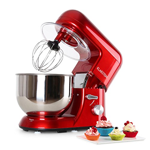 Klarstein TK1 Bella Rossa - Robot de Cocina , Batidora , Amasadora , 1200 W , 5,2 litros , 1,6 PS , Batido planetario , 6 Niveles , Recipiente Acero INOX , Varillas Metal , Rojo