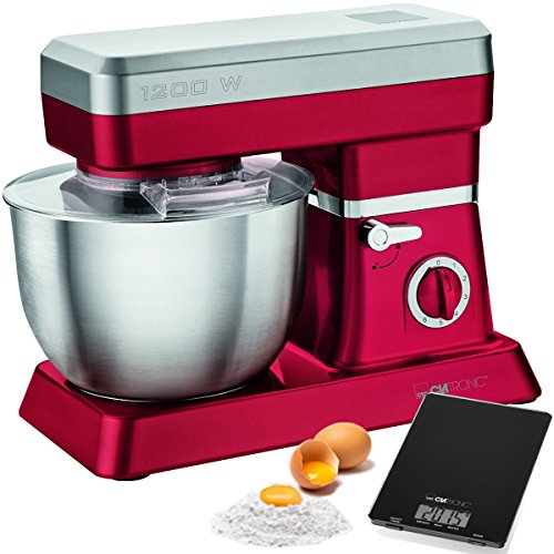 Clatronic KM 3630 - Batidora amasadora capacidad de 6,3 litros, 8 velocidades, 1200 W color roja + báscula cocina