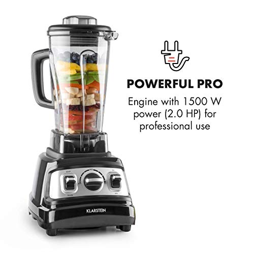 Klarstein Herakles-3G V2 • Batidora de vaso • Batidora americana • Smoothie Maker • Sopas • 1500 W • Libre de BPA • 32.000 Revoluviones por minuto • 2 Litros de capacidad • Función Pulso • Negro