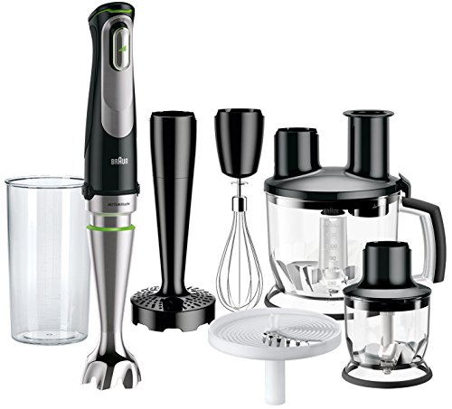 Braun Minipimer 9 MQ9087X Gourmet - Batidora de mano (1000 w, tecnología active blade, campana anti-salpicaduras, accesorio varillas, minipicadora 350 ml, procesador de alimentos, brazo pasapuré)