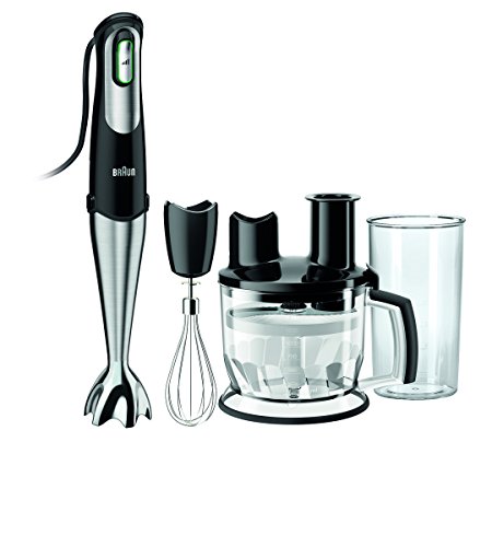 Braun Minipimer Patisserie MQ755 - Batidora de mano, 750 W, Fácil desmontable, Campana anti-salpicaduras, Vaso medidor 600 ml, Incluye accesorios varillas y procesador, Negro