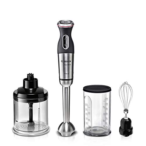 Bosch MaxoMixx MSM89160, Batidora de Mano, 1000 W (Regulador Electrónico de velocidad, Cúpula con Cuatro Cuchillas, con Picador y Varilla Batidora), Negro y Gris Bosch MaxoMixx MSM89160, Batidora de Mano, 1000 W (Regulador Electrónico de velocidad, Cúpula con Cuatro Cuchillas, con Picador y Varilla Batidora), Negro y Gris
