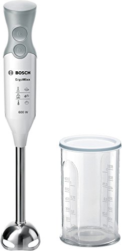 Bosch ErgoMixx MSM66110 - Batidora de mano, 600 W, regulador de velocidad y función Turbo, cúpula con cuatro cuchillas, con vaso de mezclas, color blanco y gris Bosch ErgoMixx MSM66110 - Batidora de mano, 600 W, regulador de velocidad y función Turbo, cúpula con cuatro cuchillas, con vaso de mezclas, color blanco y gris