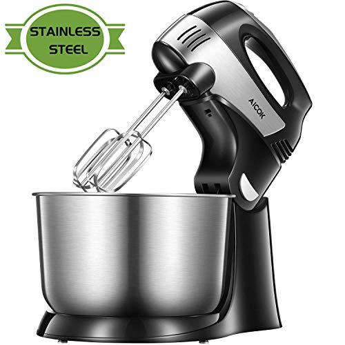 AICOK Batidora amasadora 2 in 1 Batidora de Varillas de 5 velocidades con Turbo y botón de expulsión fácil, Incluye Varillas Fuertes para batir y Ganchos para Masa, tazón de Acero Inoxidable, Negro AICOK Batidora amasadora 2 in 1 Batidora de Varillas de 5 velocidades con Turbo y botón de expulsión fácil, Incluye Varillas Fuertes para batir y Ganchos para Masa, tazón de Acero Inoxidable, Negro