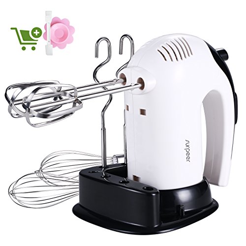 Batidora Varillas Electrica,SURPEER 300W Hand Mixer con Base,5 Velocidades y 6 Accesorio de Acciaio Inoxidable Varilla de Globo Varillas de Batidora y Varilla de Amasadora para Cocina Batidora Varillas Electrica,SURPEER 300W Hand Mixer con Base,5 Velocidades y 6 Accesorio de Acciaio Inoxidable Varilla de Globo Varillas de Batidora y Varilla de Amasadora para Cocina