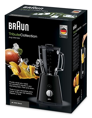 Braun JB3060BK - Batidora de vaso, 800 w, 5 velocidades, cuchilla de acero inoxidable, jarra de 1.75 l thermoresist, negro