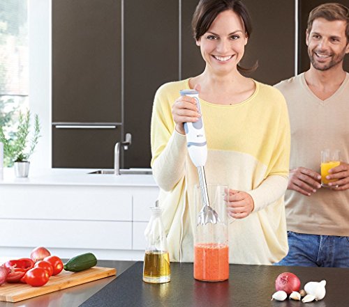 Braun Minipimer 5 MQ5000 Soup - Batidora de mano, 750 w potencia, 21 velocidades, campana acero inoxidable, incluye vaso medidor 600 ml, blanco y gris