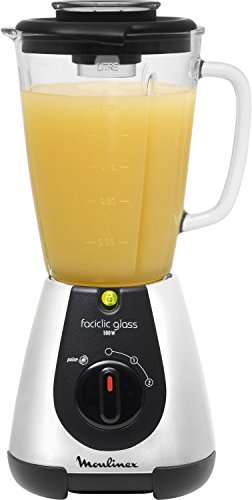 Moulinex Faciclick Cristal LM310E10 Batidora de vaso con potencia de 500 W regulables a través de dos velocidades, vaso de cristal de 1.25 litros, permite picar hielo, pies de goma antideslizantes