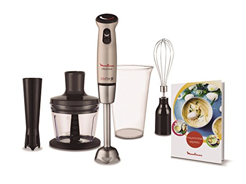 Moulinex DD866A10 Batidora de inmersión, con picadora, emulsionador, Accesorio Salsas, función Turbo, 700 W, 20 Velocidades, Champagne