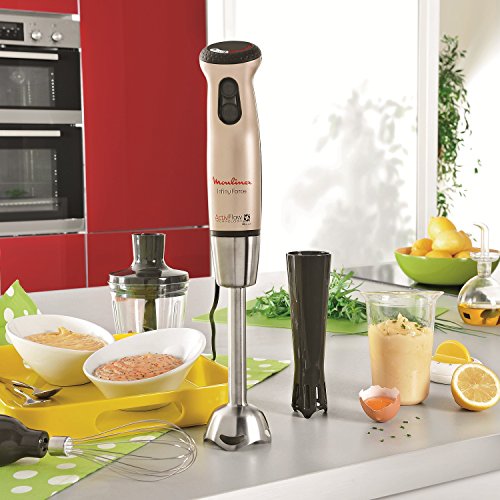 Moulinex DD866A10 Batidora de inmersión, con picadora, emulsionador, Accesorio Salsas, función Turbo, 700 W, 20 Velocidades, Champagne