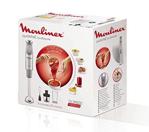 Moulinex QuickChef DD655D10 Batidora de Varilla con 3 Accesorios, tecnología, Acero Inoxidable, 10 velocidades, 1000 W