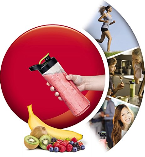 Moulinex Smoothie & Twist LM1A0D10 Batidora individual con potencia de 300 W de 4 cuchillas con recipiente portátil de 600 ml, vaso apto para lavavajillas, cuerpo acero inoxidable