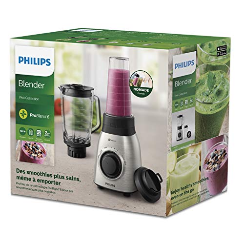 Philips Avance HR3556/00 - Batidora Americana de Vaso, 900 W, Jarra 2L, Cristal, 1 Vaso, Acero Inox