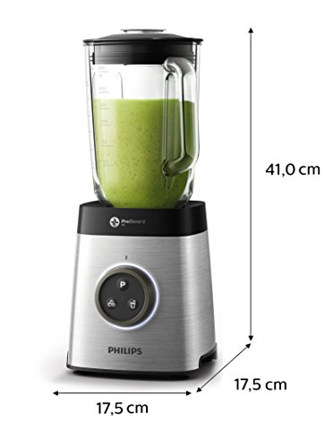 Philips Avance HR3655/00 - Batidora Americana de Vaso, 1400 W, Jarra 2L, Cristal, 2 Vasos, Acero Inox