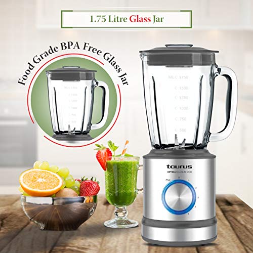 Taurus Optima Magnum Batidora de Vaso, 1200 W, 1.75 litros, 0 Decibeles, Acero Inoxidable