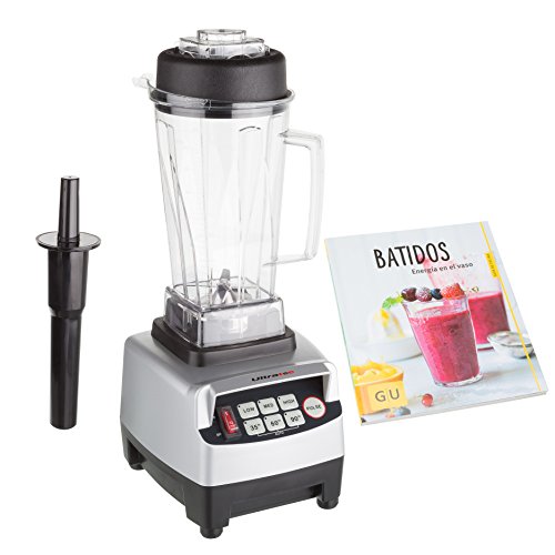 Ultratec SET20020000111 Batidora de Vaso Profesional de 2 litros/sin BFA / 1500 W / 22 000 RPM / 6 Cuchillas de Acero Inoxidable/con majadero y Libro de Recetas de Smoothies, Plata