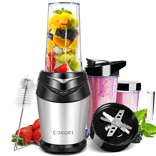 COSORI C011-PB Batidora de Vaso de Alta Velocidad 23000 RPM con 6 Cuchillas,10-Piezas Licuadora para Zumos y Batidos, Pica Hielo, Picadora Profesional con Cepillo de Limpieza y 3 Vasos, 1000W