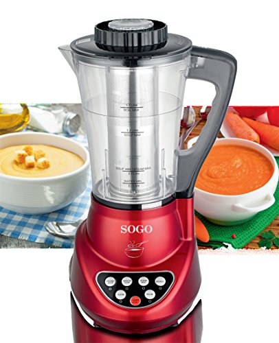 Sogo BAT-SS-14600 Robot de cocina 2 en 1 con batidora y máquina para hacer sopa 280 W, 1.7 litros, Plástico, Rojo