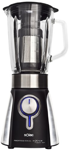 Solac BV5722 BV5722-Batidora de Vaso, Cristal, Color, 1000 W, 1.5 litros, Vidrio, 5 Velocidades, Negro y Plateado