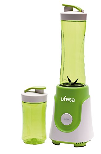 Ufesa BS1000 Batidora de vaso personal cuchillas de acero inoxidable desmontables y aptas para picar hielo 250 W, 0.6 litros, Plástico, 2 Velocidades, Verde y blanco