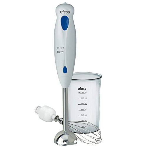 Ufesa BP4543 - Batidora de pie, pie de acero, vaso transparente graduado y varilla batidora, 400 W, color blanco