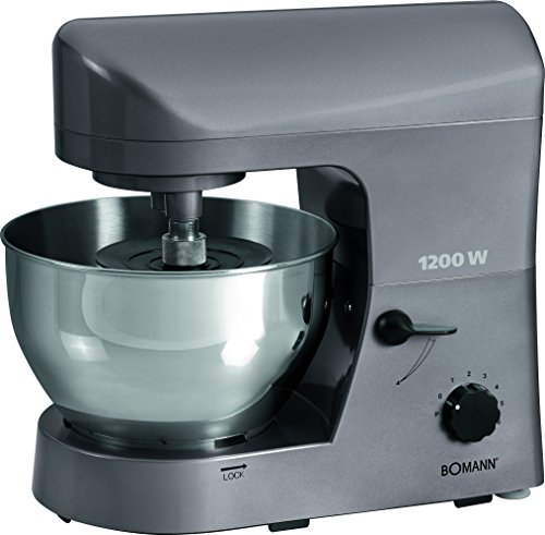 Bomann KM 370 CB Batidora amasadora, 5 litros, 1200 W, color gris Acero Inoxidable, 7 Velocidades