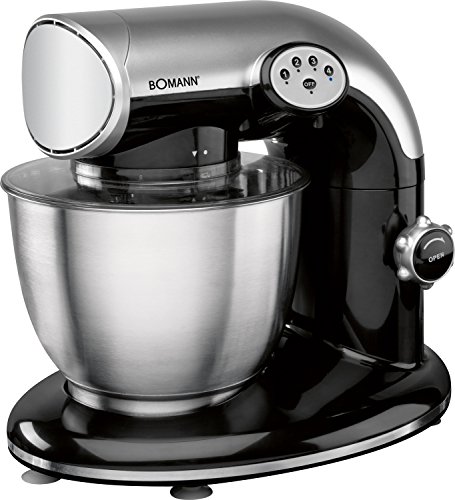 Bomann KM 362 CB Batidora amasadora, 5 litros, 1200 W, color negro y plata 1000 4 Velocidades, Acero Inoxidable